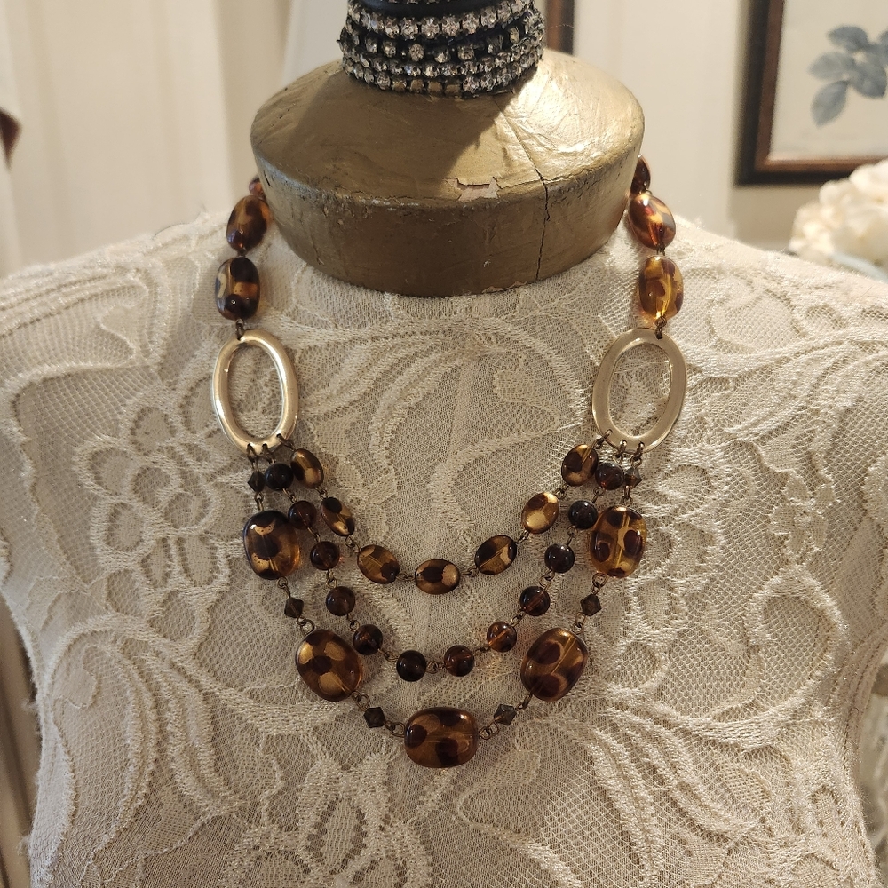 Vintage Tortoise Style Beaded Necklace Choker